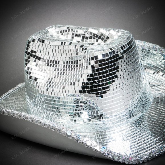 Shinny Disco Ball Mirrors Rave Party Top Cowboy Cowgirl Party Top Hat Silver main image 4